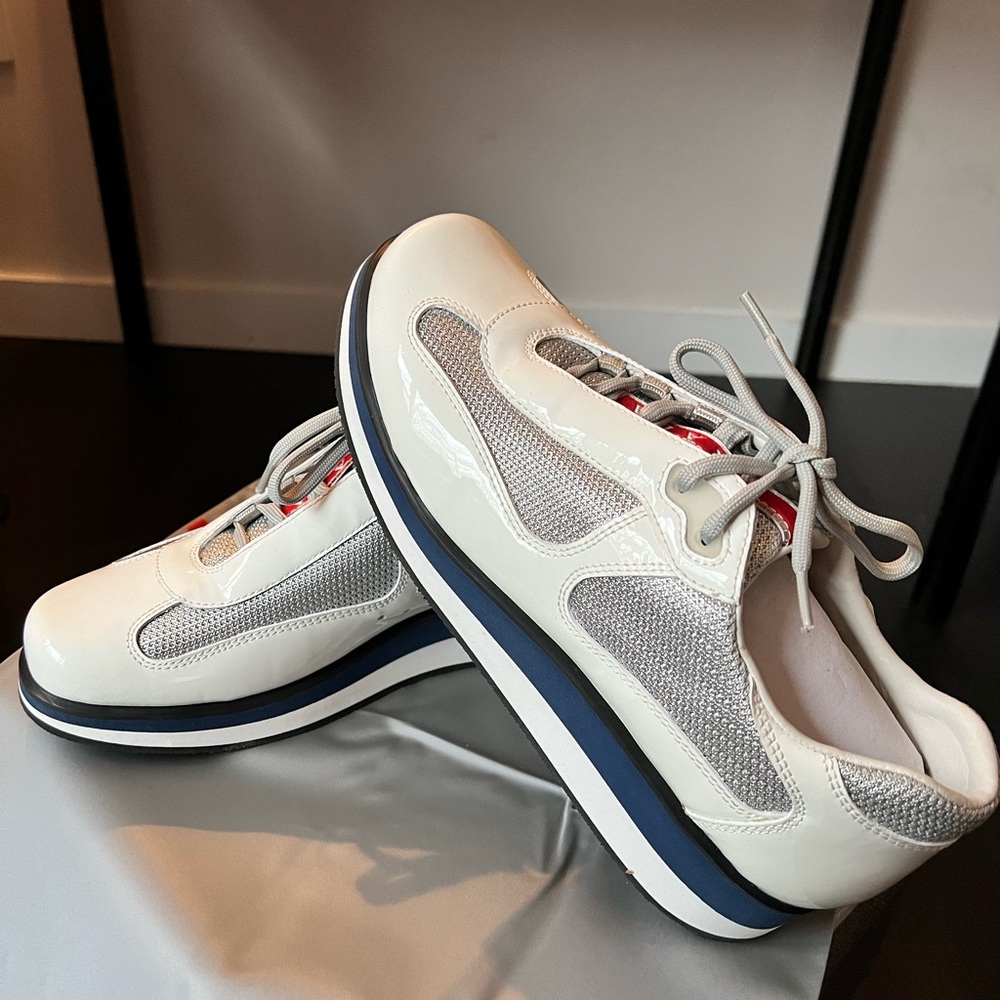PRADA White sneakers brand new 39.5 9 9.5 caltazure Donna bianco aroento 3E5398